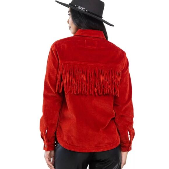 NWT Judy Blue Women's Corduroy Button Down Fringe Shacket in Rust Size 2XL - Picture 2 of 13